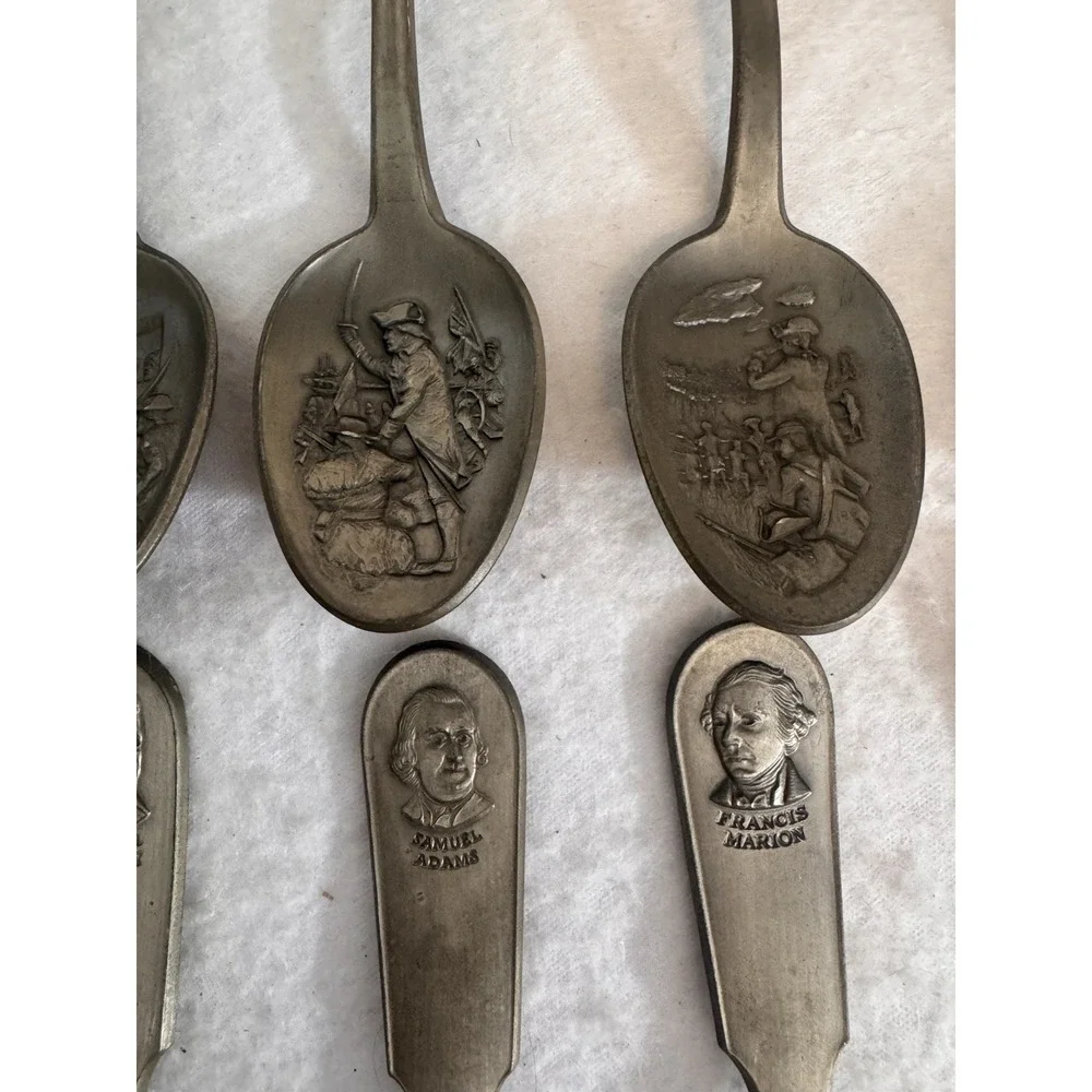 VTG Franklin Mint Pewter Spoon Set American Patriot Political Military Leader 13